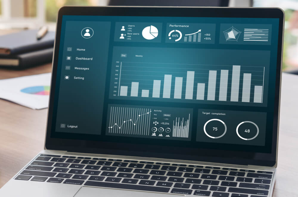 Laptop showing business analytics dashboard